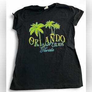 Orlando Florida 1875 Palm Tree Graphic Tee Black Small Vacation Tourist Summer